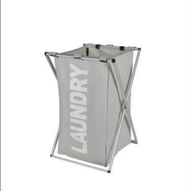 Imagem de Cesto Roupa Suja Lavanderia Organizador Roupeiro Cromado Dobrável Cinza Multiuso Banheiro