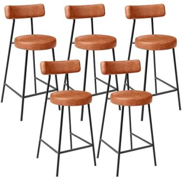 Imagem de Kit 05 Banquetas Baixa Para Cozinha Sala De Jantar Bancada Milão L02 Couríssimo Camel - Lyam Decor