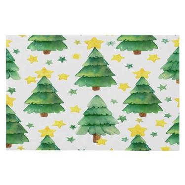 Imagem de Wassud Tapete de porta estrela amarela árvore de Natal 61 x 89 cm, tapete de área lavável antiderrapante com suporte de borracha, tapete macio e macio para sala de estar, quarto, entrada, entrada