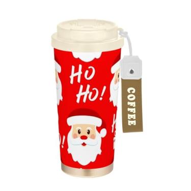 Imagem de TSENQUE Copo de Natal fofo com isolamento de Papai Noel, vermelho, 500 ml, tampa dupla, copo a vácuo de aço inoxidável