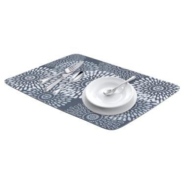 Imagem de Generic Grande tapete de secagem de pratos de pedra diatomácea, tapetes florais de secagem rápida para balcão de cozinha, pratos, copos e utensílios 15,7 x 11,8 polegadas cinza