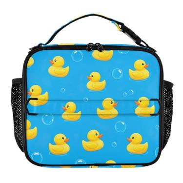 Imagem de Joisal Lancheira azul brilhante com bolhas de patos amarelos para mulheres, meninas, lancheira masculina e infantil, lancheira para trabalho, bolsa térmica para alimentos portátil para escola