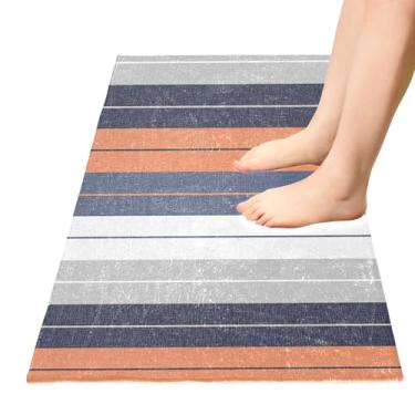 Imagem de TSENQUE Tapetes de cozinha estampados com linhas listradas, tapetes de banho, tapetes grandes, absorventes ao ar livre, antiderrapante, tapete de banheiro para decoração de quarto de casa, 99 x 50 cm