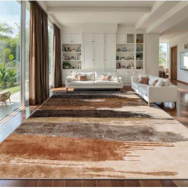 Imagem de Ciicool Tapete abstrato moderno para sala de estar, 25 x 35 cm lavável à máquina, tapete antiderrapante, tapete contemporâneo de piso de jantar interno para quarto, escritório, embaixo da mesa