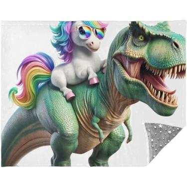 Imagem de TSENQUE Cobertores e mantas fofas de unicórnio de dinossauro para sofá 177,8 cm x 139,7 cm cobertores quentes fofos para vaca de inverno cobertor grande personalizado