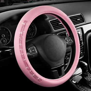Imagem de Road Comforts Capa de volante, capa de volante de couro brilhante com glitter, ajuste universal para volantes de 36,8 a 39,4 cm para mulheres e meninas, protetor de roda de carro antiderrapante para
