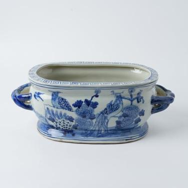 Imagem de XIGGJYL JINDEZHEN Vaso de flores e pássaros vintage azul e branco para pés de porcelana motivo de cenário chinês vaso de flores de cerâmica (azul vintage)
