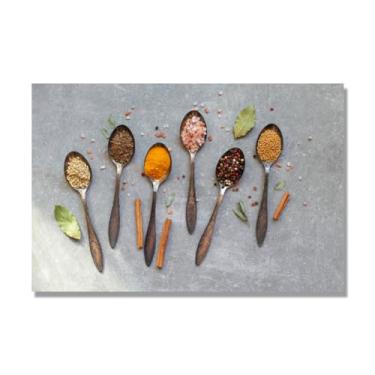 Imagem de NHLDZYH Arte de parede em tela colorida para especiarias e colher de tempero | Decoração de cozinha vintage | Arte moderna para casa e sala de jantar. C27. 50 x 75 cm - 19,7 x 29,6 pol. Somente tela