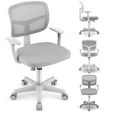 Imagem de Cadeira de mesa infantil, cadeira de estudo infantil ajustável com suporte lombar, assento giratório de malha, rodízios universais, cadeira ergonômica para meninos e meninas de 3 a 10 anos, casa,