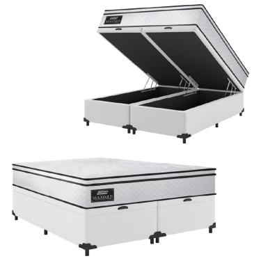 Imagem de Cama Box Baú Casal Queen Gazin Colchão Molas Ensacadas 158x198x65cm New Branco Linho
