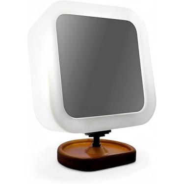 Imagem de Espelho Maquiagem Iluminado Articulado com Aumento Base de Madeira