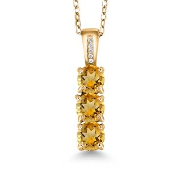 Imagem de Gem Stone King Colar feminino banhado a ouro amarelo 18K com diamante e 3 pedras preciosas para mãe | Colar com pingente de três pedras | Redondo de 5 mm | Com corrente de prata de 45 cm, Center Stone