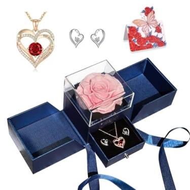 Imagem de HipTree Colar e brincos de rosa real vermelha preservada com coração I Love You - Flores eternas rosa: presentes de dia das mães para mãe, esposa, avó, filha, mulheres, aniversário no Natal, dia dos
