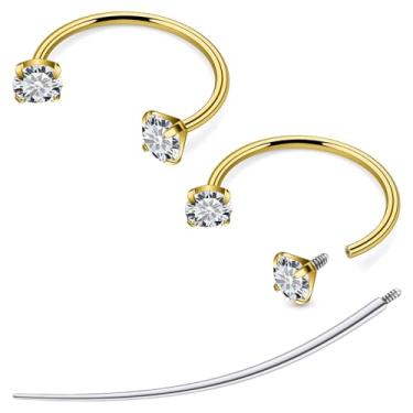 Imagem de Tkzndnm F136 titânio 20/18/16/14g 8/10/12 mm 10 cores CZ ferradura nariz orelha septo piercing joias cartilagem tragus helix daith brincos para mulheres homens, 16g*3/8in-10mm, Metal, Zircônia cúbica