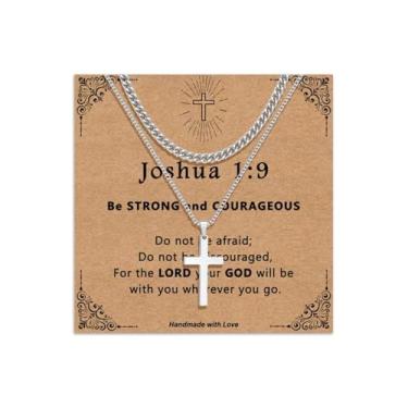 Imagem de Colar de futebol/cruz para meninos e homens, colar de cruz de aço inoxidável prata acessórios de futebol, presentes, aniversário, Natal, Dia dos Namorados, cristãos, presentes de batismo religioso