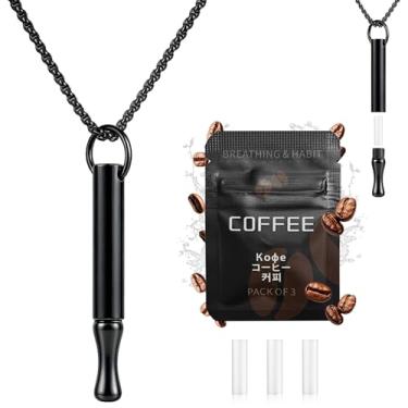 Imagem de ENFANTRY Colar de respiração para alívio da atenção plena e da ansiedade, pingente ajustável de aço inoxidável com cápsulas de café recarregáveis, ferramenta Fidget Focus - presente de meditação para