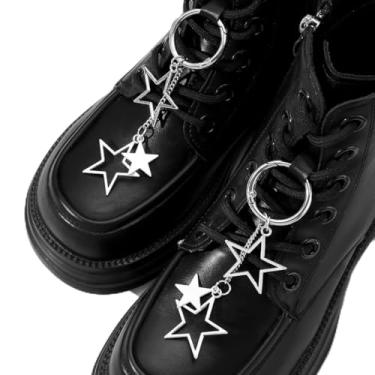 Imagem de 2 peças de pingentes de sapatos decorativos com estrelas Y2k retrô punk tendência prata pingente, 1 par de estrelas ocas, Medium
