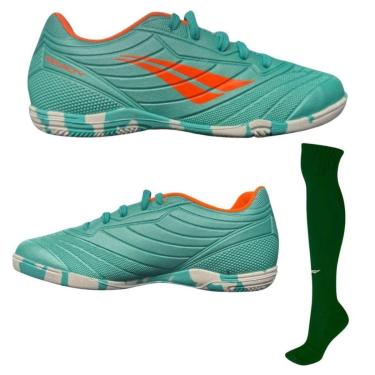 Imagem de Chuteira Futsal Penalty Matis Infantil Turquesa Laranja + Meião Matis-Unissex