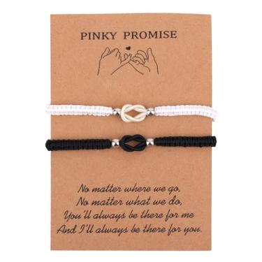 Imagem de 2 Pulseiras a Condizer para Casal, Pretas e Brancas Pulseiras Relacionamento à Distância com Cartão Inspirador Presente de Joalharia Ideal para Homem e Mulher