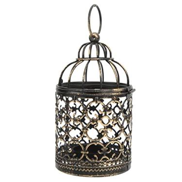 Imagem de Suporte de vela de ferro vintage europeu retrô resistente à ferrugem estilo elegante suporte de luz de chá de metal para decorações de festa no terraço ao ar livre peça central de (Um pincel de ouro)
