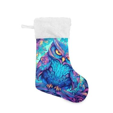 Imagem de ATTX Meias de Natal de coruja neon, suportes de presente brancos de pelúcia para decorações de festas de fim de ano (17,7 polegadas, 1 pacote) #38