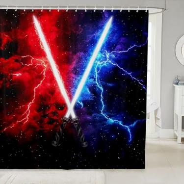 Imagem de Erosebridal Conjunto de cortina de chuveiro de banheiro com sabre de luz, relâmpago, galáxia, 183 cm L x 183 cm C, para decoração de banheiro de crianças, meninos, meninas, adolescentes, cortina de