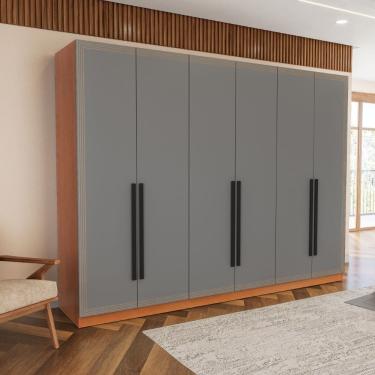 Imagem de Guarda Roupa Roupeiro 6 portas 4 gavetas Valência Freijó Cinza Politorno Móveis