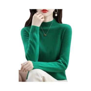 Imagem de Suéter Feminino De Lã Merino E Cashmere Com Gola Alta, Manga Longa, Qu