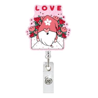 Imagem de Porta-crachá retrátil para Dia dos Namorados com prendedor de crachá de Papai Noel com clipe de cinto seguro para chaves, flores, porta-cartões de identificação resistentes para crachás, prendedor de