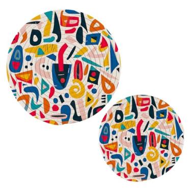 Imagem de Wassud Suportes de panela redondos de formas coloridas trivets de algodão almofadas quentes porta-copos elegantes decoração de cozinha e acessórios 2 peças