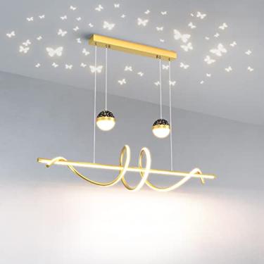 Imagem de Luminária pendente moderna de LED preta com controle remoto e altura ajustável para mesa de jantar, sala de estar, sala de jantar, quarto, cozinha e escritório (dourada, 100 cm de compriment