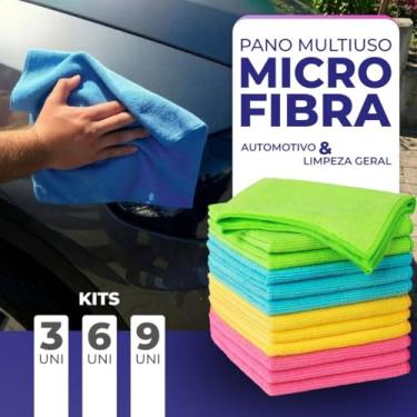 Imagem de Kit Pano de Limpeza Microfibra 40x40cm Reutilizável Alta Absorção para Vidro Pia Bancada Automotiva Cozinha Não Risca Superfície (3 Uni Cores Sortidas)