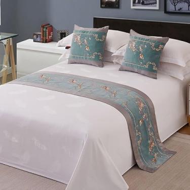 Imagem de HSTANGKY Lençol de Cama de Hotel Camas de Cama Minimalista Luxo Pedal Lenço Resistente à Cor Protetor de Cama Moderno Decorativo Colchas para Cama Twin Queen King Size Azul.||50 x 260 cm para cama de