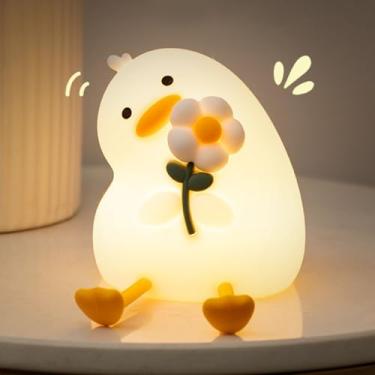 Imagem de Sanpyl Luz Noturna Led de Pato, Luz Noturna Regulável de 3 Níveis, Lâmpada de Cabeceira de Silicone Fofa Recarregável por Usb, Suporte para Temporizador Automático de 30 Minutos