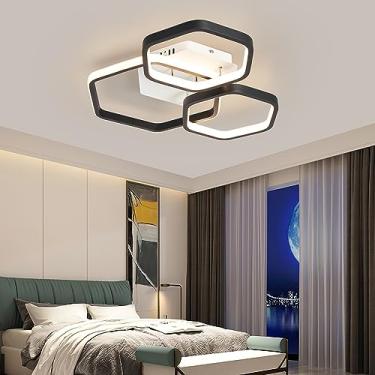 Imagem de Luminária de teto moderna e minimalista com LED dimerizável e controle remoto. Luminária circular para sala de estar e quarto com design criativo em metal e acrílico (preta, 3 braços).