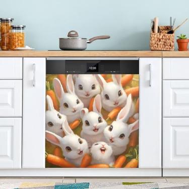 Imagem de SEHANY Capa magnética de conto de fadas fofo coelhinho da Páscoa, adesivos magnéticos decorativos antiarranhões para painel de geladeira e lava-louças, decoração de flores de fazenda de cozinha