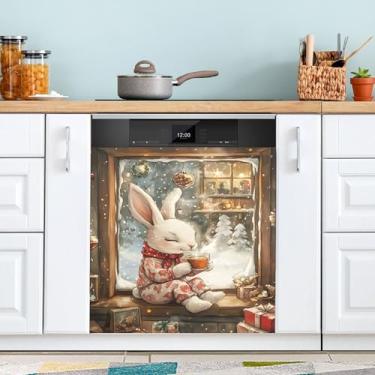 Imagem de SEHANY Capa magnética de conto de fadas fofo coelhinho da Páscoa, adesivos magnéticos decorativos antiarranhões para painel de geladeira e lava-louças, decoração de flores de fazenda de cozinha