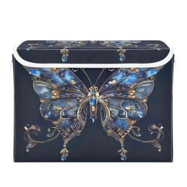 Imagem de SEHANY Caixa de armazenamento de armário de borboleta neon com tampas e alças, organizador de cestas de armazenamento de tecido dobrável, caixas de armazenamento de cubos grandes para roupas, cobertor