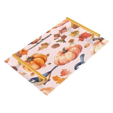 Imagem de xigua Bandeja de banheiro de abóboras de outono com alças bandeja de servir antiderrapante para mesa de centro, organizador de bancada de cabeceira bandeja de decoração de acrílico para decoração de