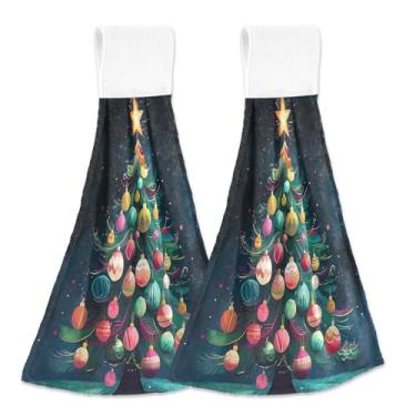 Imagem de Blueangle 2 peças de toalhas de gravata coloridas para pendurar na árvore de Natal toalha de mão toalha de mão absorvente de veludo coral macio pano para cozinha e banheiro (483)