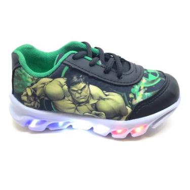Imagem de Tênis Infantil Menino Personagem Hulk Luz Led Barato - Pés Kids, 23, V