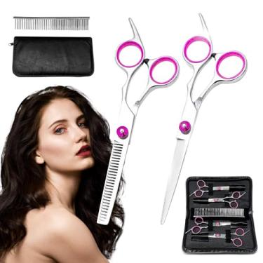 Imagem de Kit Barbeiro Aço Inox, Profissional Cabeleireiro Tesouras Navalha Barbearia, Kit Tesoura Multifuncional, Conjunto de 7 Peças (Rosa)