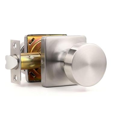 Imagem de Orger Pacote com 6 maçanetas interiores de armário de níquel escovado, maçanetas de porta de passagem de prata de liga de zinco, maçanetas quadradas resistentes sem travamento para corredores e