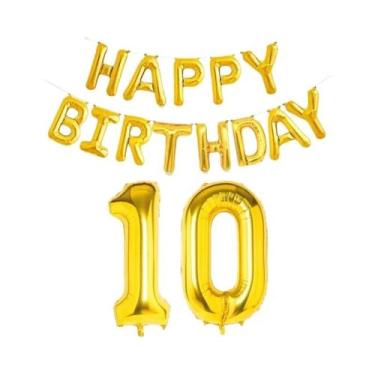 Imagem de Balões De Folha Dourados De Feliz Aniversário 15 Peças Decoração De Fe