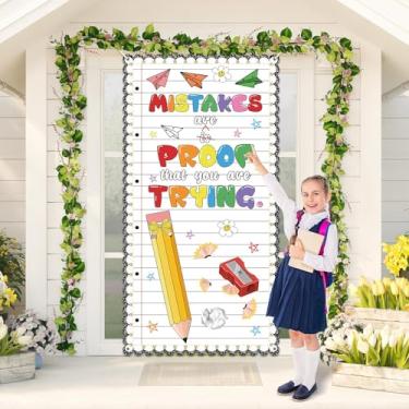 Imagem de Back to School Door Cover Mistakes Are Proof You Are Trying Banner de porta Lápis educacional inspirador decoração de sala de aula motivacional pendurado banner pano de fundo para decoração de parede