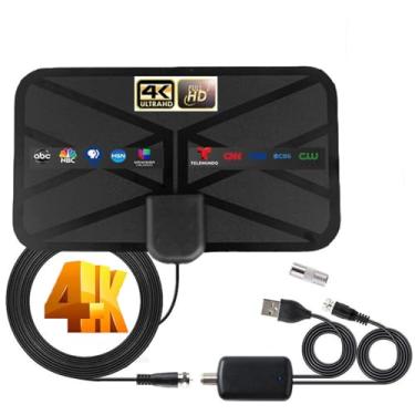 Imagem de Antena de TV digital, antena de TV interna de longo alcance interno e externo, recepção de 360°, suporta HD 4K 1080p todas as TVs - amplificador de sinal de interruptor inteligente, antena para antena