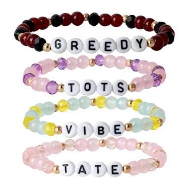 Imagem de KINFERTE Para Tate Mcrae Merch Pulseiras inspiradas em presentes de concerto, roupa de concerto, álbum, pôster, camisa, 4 conjuntos de pulseiras elásticas empilháveis da amizade, joias, presentes de