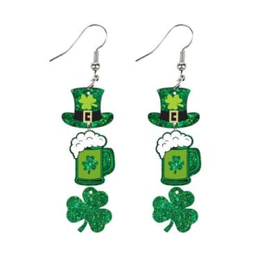 Imagem de Brincos femininos de Dia de São Patrício, trevo, chapéu verde, trevo, acrílico, irlandês, boa sorte, presente para mulheres, no, Acrílico, Sem pedra preciosa