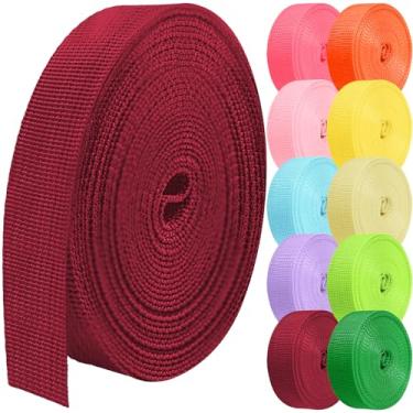 Imagem de Grosun Correia de polipropileno 2,5 cm 3,8 cm 5 cm 5 cm correias tubulares de nylon, 5 10 25 50 100 jardas (vinho, 2,5 cm x 10 metros)