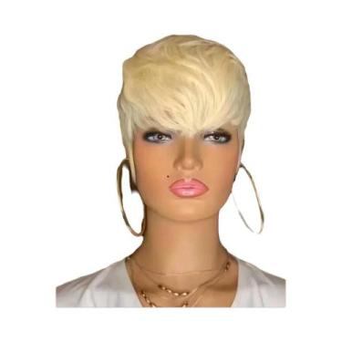 Imagem de Peruca Pixie Cut De Cores Mistas Com Franja, Curta E Lisa, Cabelo Huma